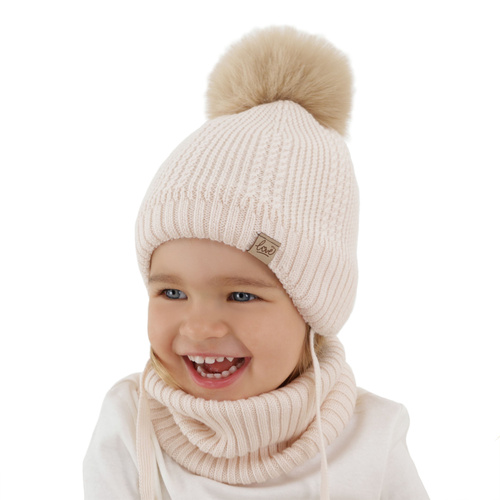 Bonnet et snood pour fille, ensemble d'hiver, amarante, 100% laine mérinos, doublé de polaire en laine, avec liens Danielle