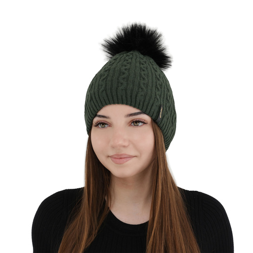 Bonnet d'hiver femme, vert, avec pompon, Xena