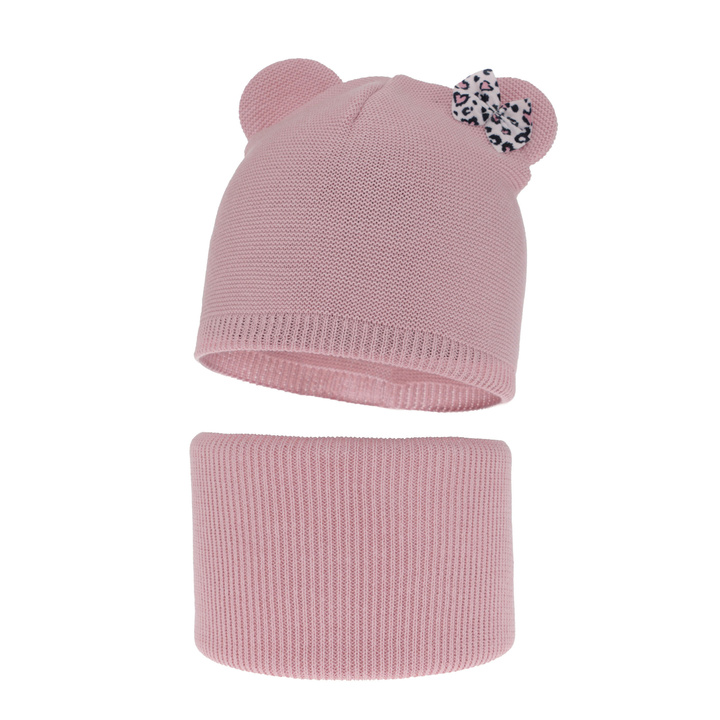 Ensemble automne/printemps fille: bonnet et snood, avec coton, rose, Nicolette