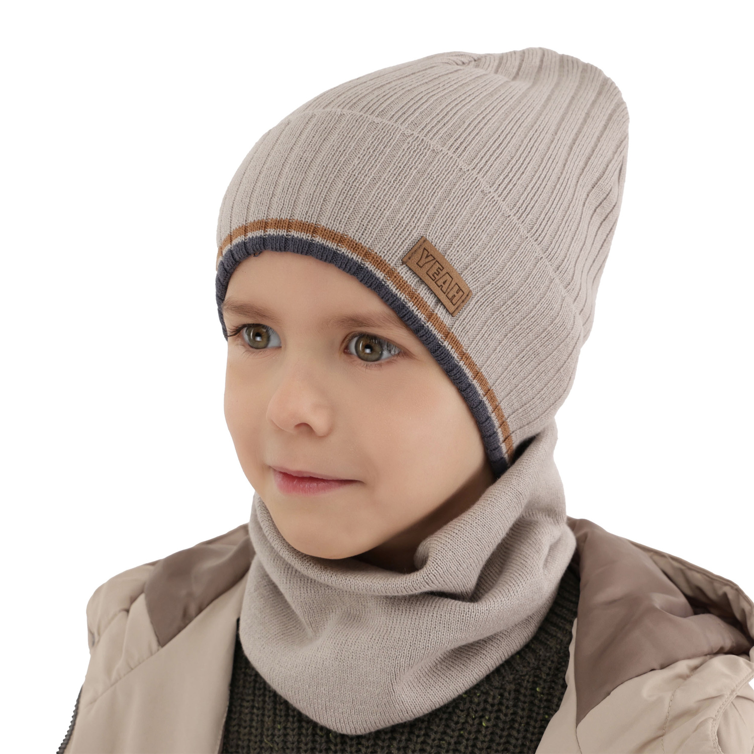 Ensemble automne/printemps garçon: bonnet et snood, avec coton, szmaragdowy, London