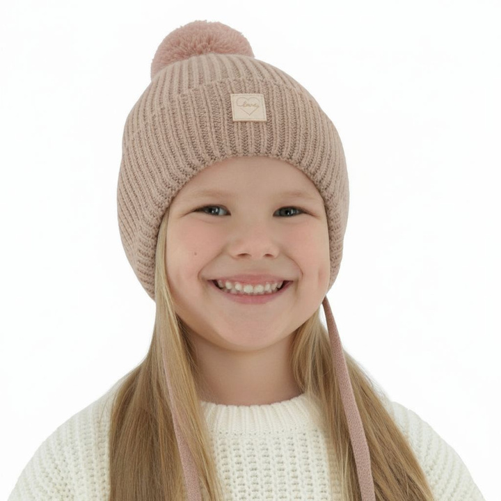 Bonnet d'hiver fille, camel, avec laine mérinos, doublé de coton, Hakkari