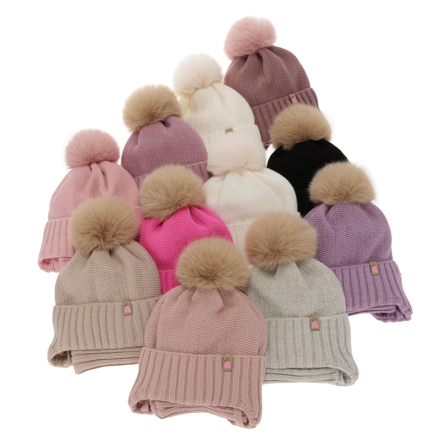 Ensemble d'hiver fille: bonnet et snood, violet, avec pompon, Kaya