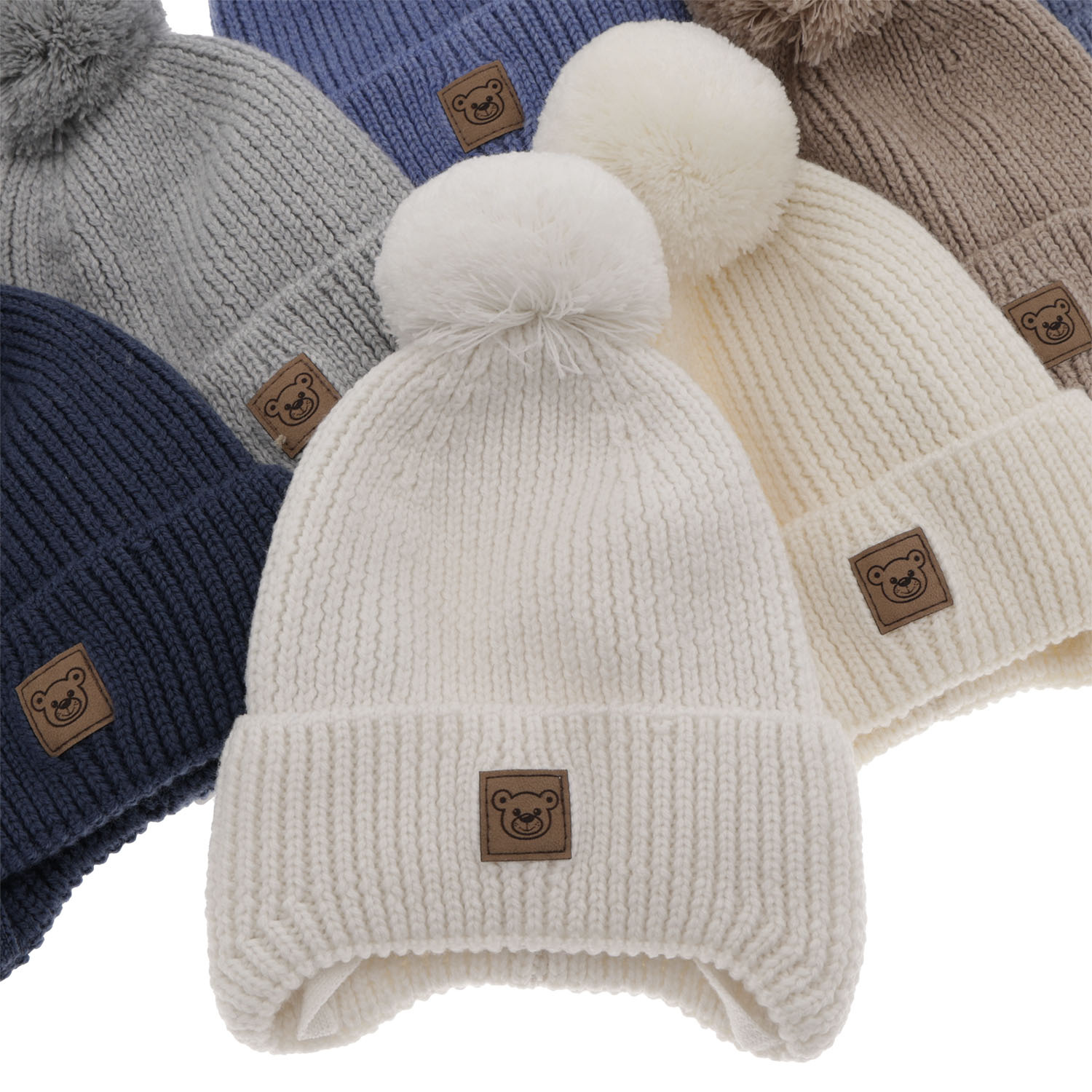 Bonnet d'hiver garçon, gris, avec laine mérinos, doublé de polaire, avec liens, Tofik