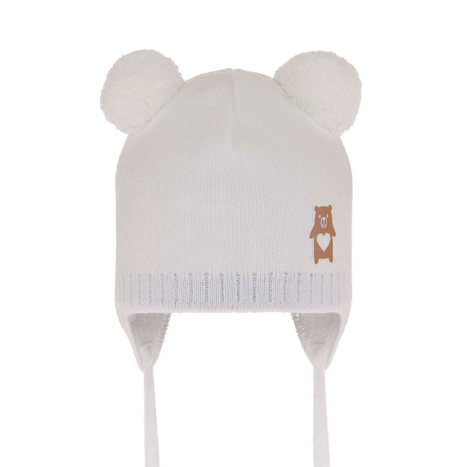 Bonnet automne/printemps garçon, blanc, avec deux pompons, avec liens, Barney
