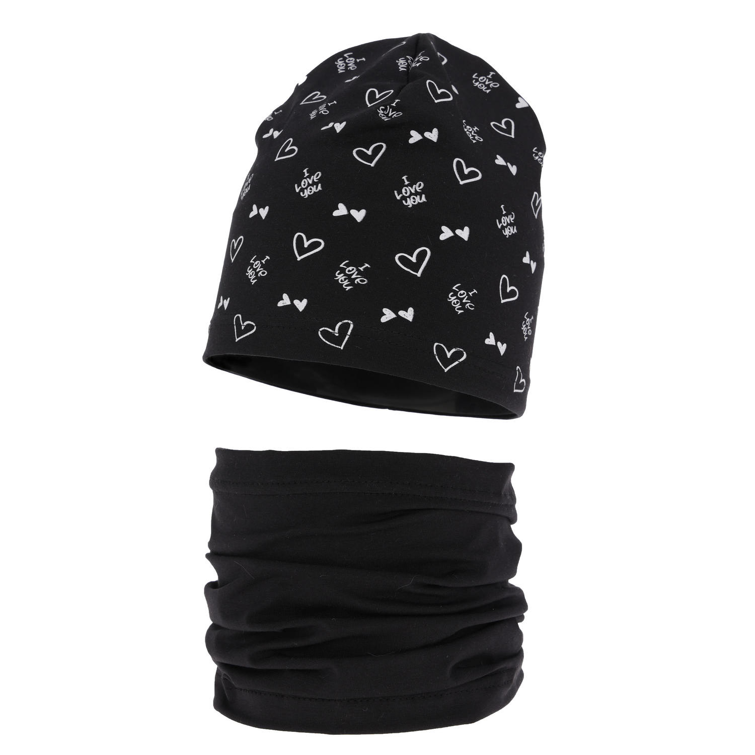Ensemble automne/printemps fille: bonnet et snood, noir, en coton, Lovena