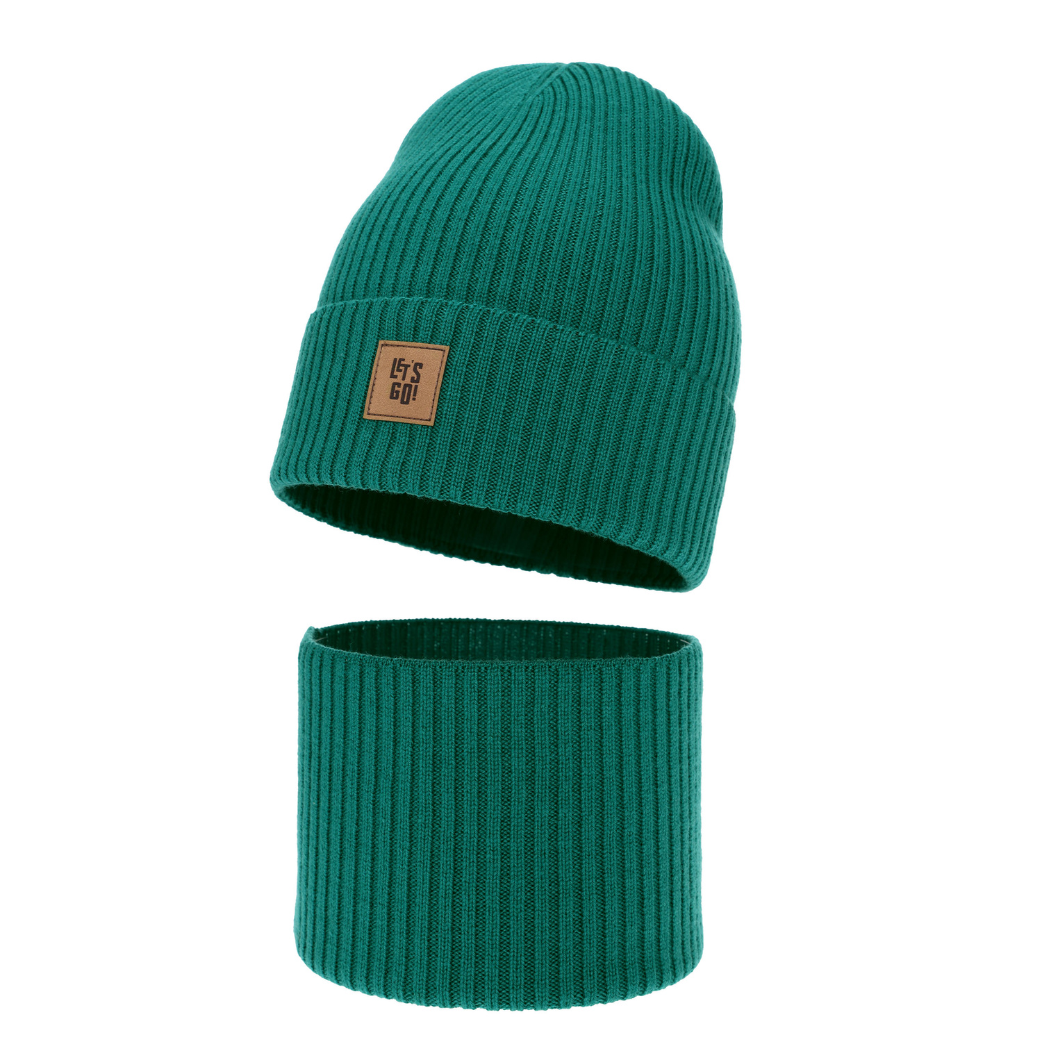 Ensemble automne/printemps garçon: bonnet et snood, avec laine mérinos, szmaragdowy Vanto
