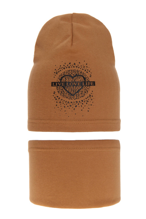 Ensemble automne/printemps fille: bonnet et snood, camel, en coton, Esmeralda