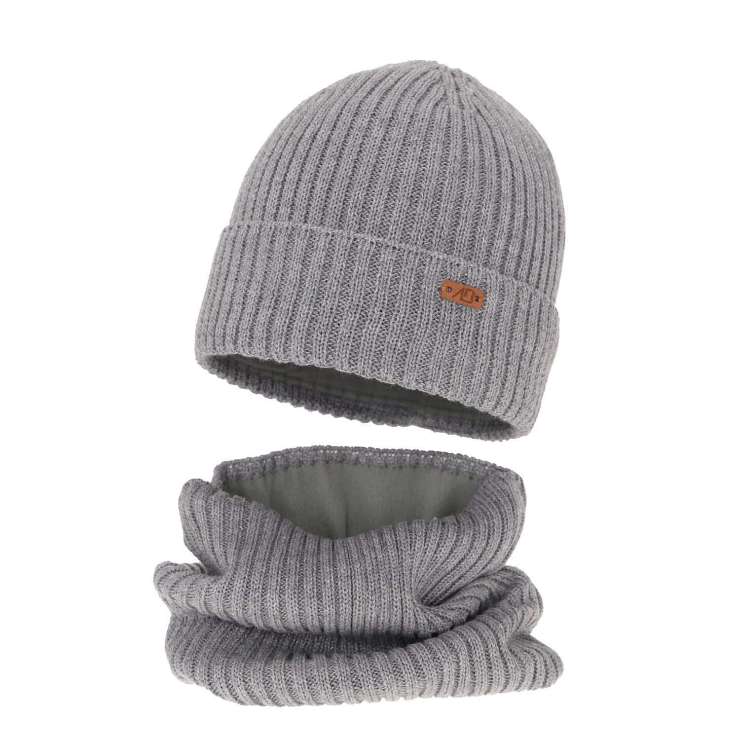 Ensemble d'hiver garçon: bonnet et snood, gris, avec laine mérinos, Palermo