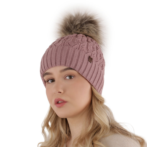 Bonnet d'hiver femme, violet, avec pompon, Katty