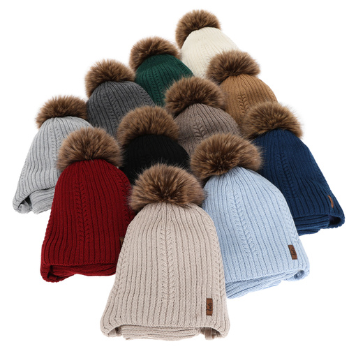 Ensemble d'hiver garçon: bonnet et snood, noir, avec laine mérinos, avec liens, Zongo