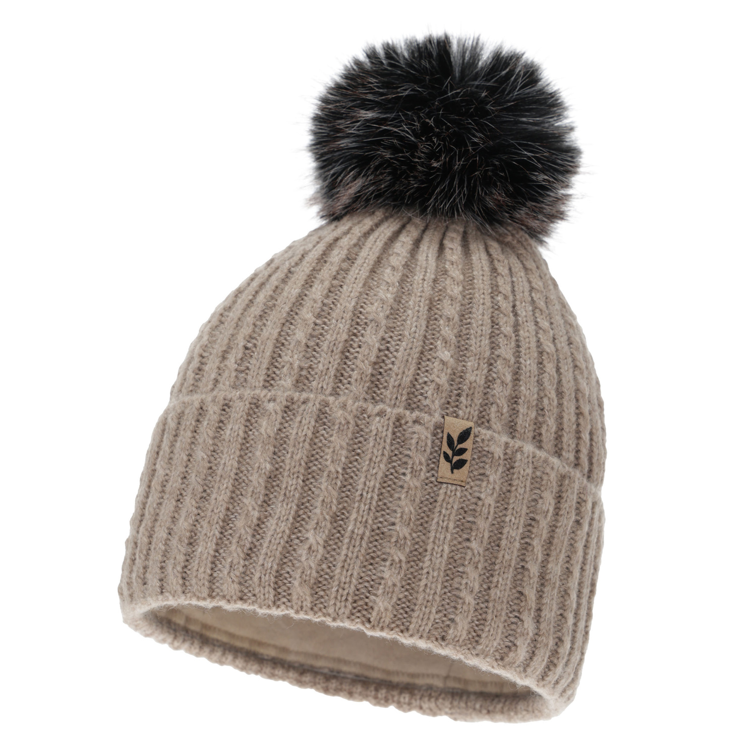 Bonnet d'hiver femme, beige, avec pompon, Calista