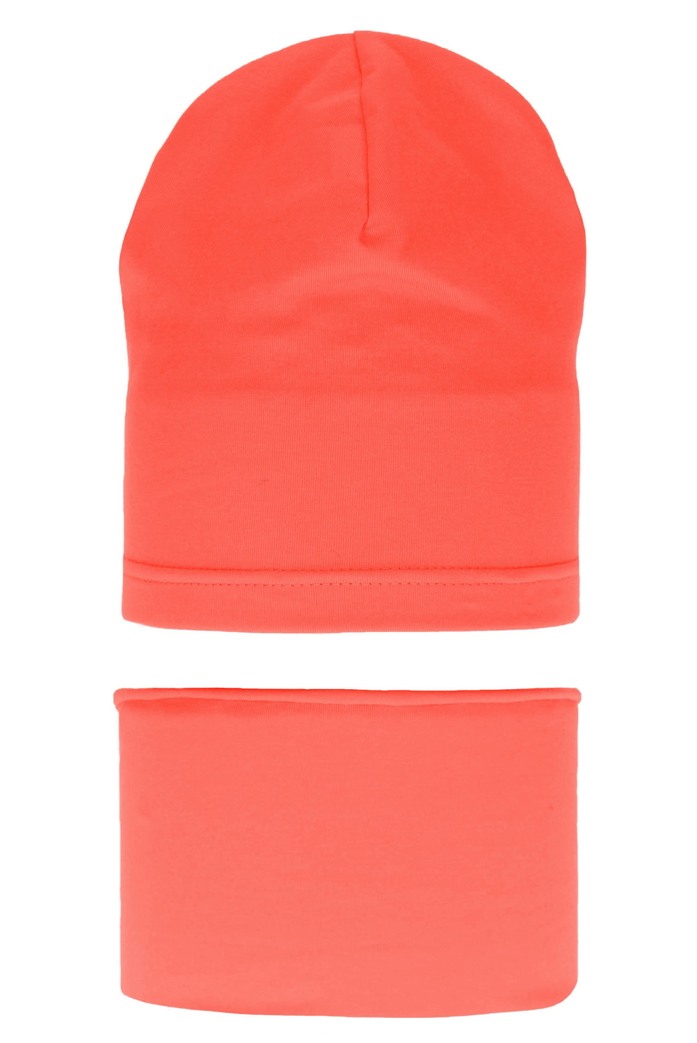 Ensemble automne/printemps fille: bonnet et snood, corail, en coton, Hazelka