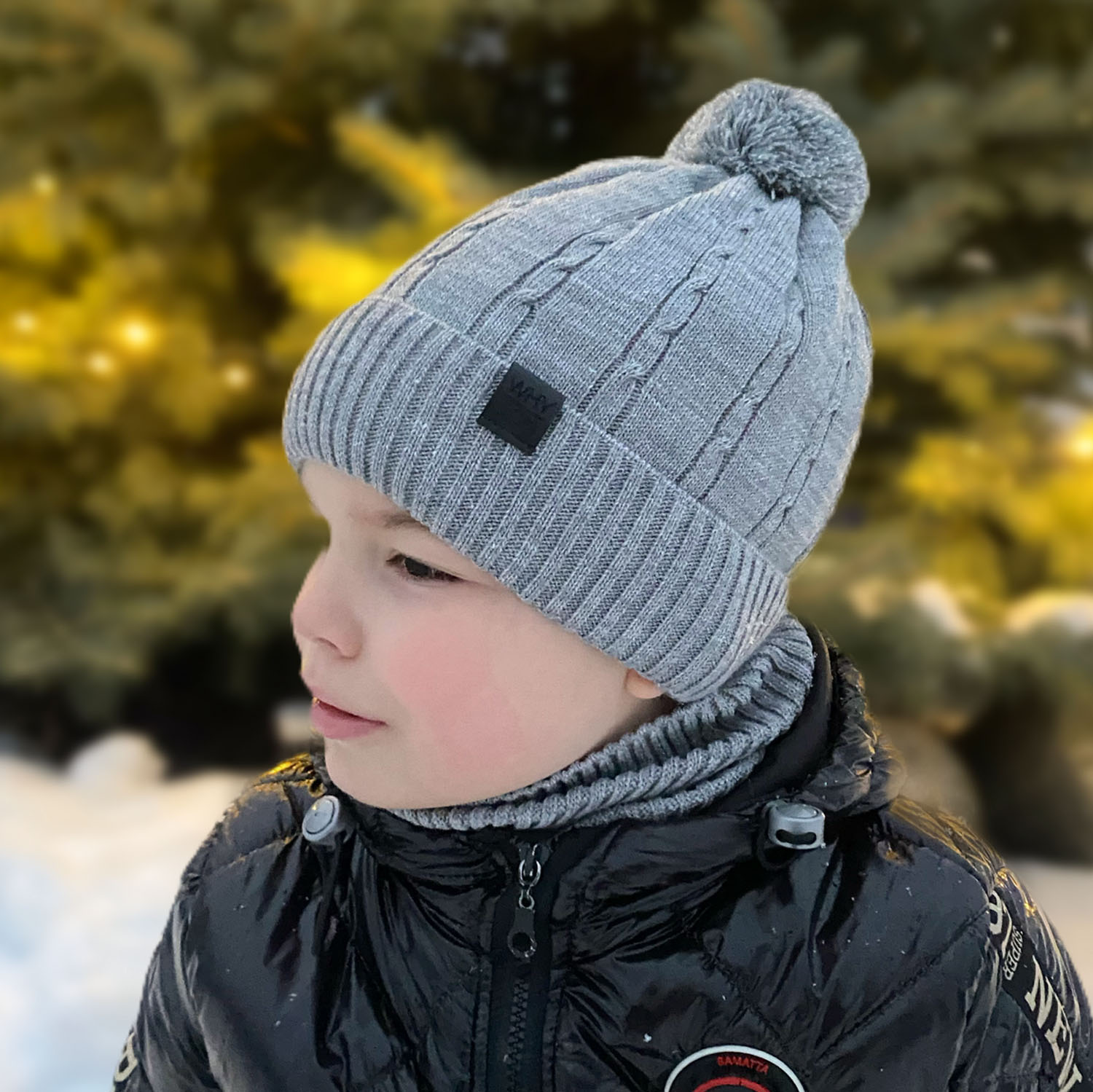 Ensemble d'hiver garçon: bonnet et écharpe, orange, avec pompon, Deny