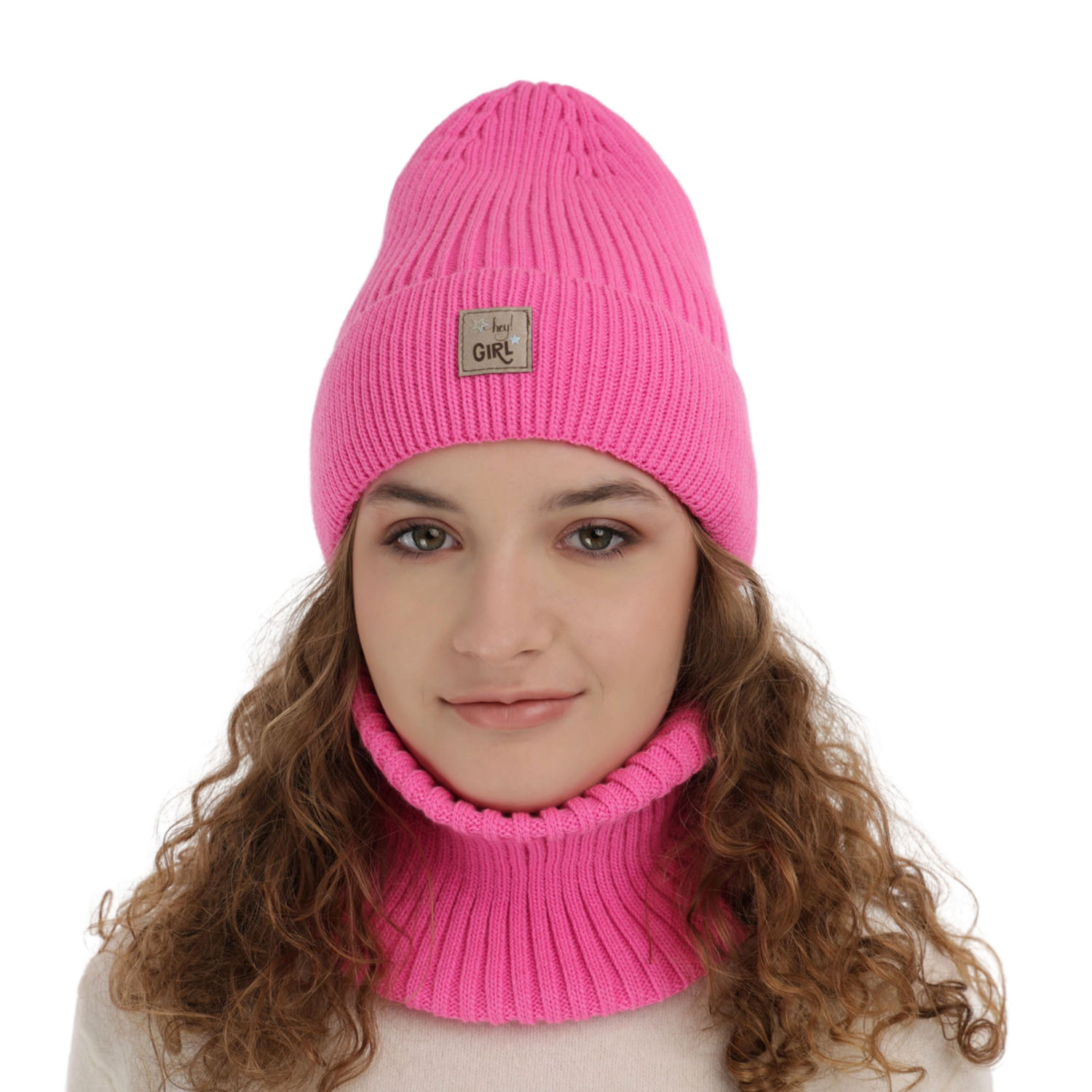Ensemble d'hiver fille: bonnet et snood, rose, Georgina