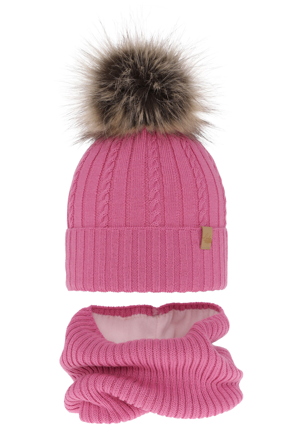 Ensemble d'hiver fille: bonnet et snood, rose, avec laine mérinos, Mirabel