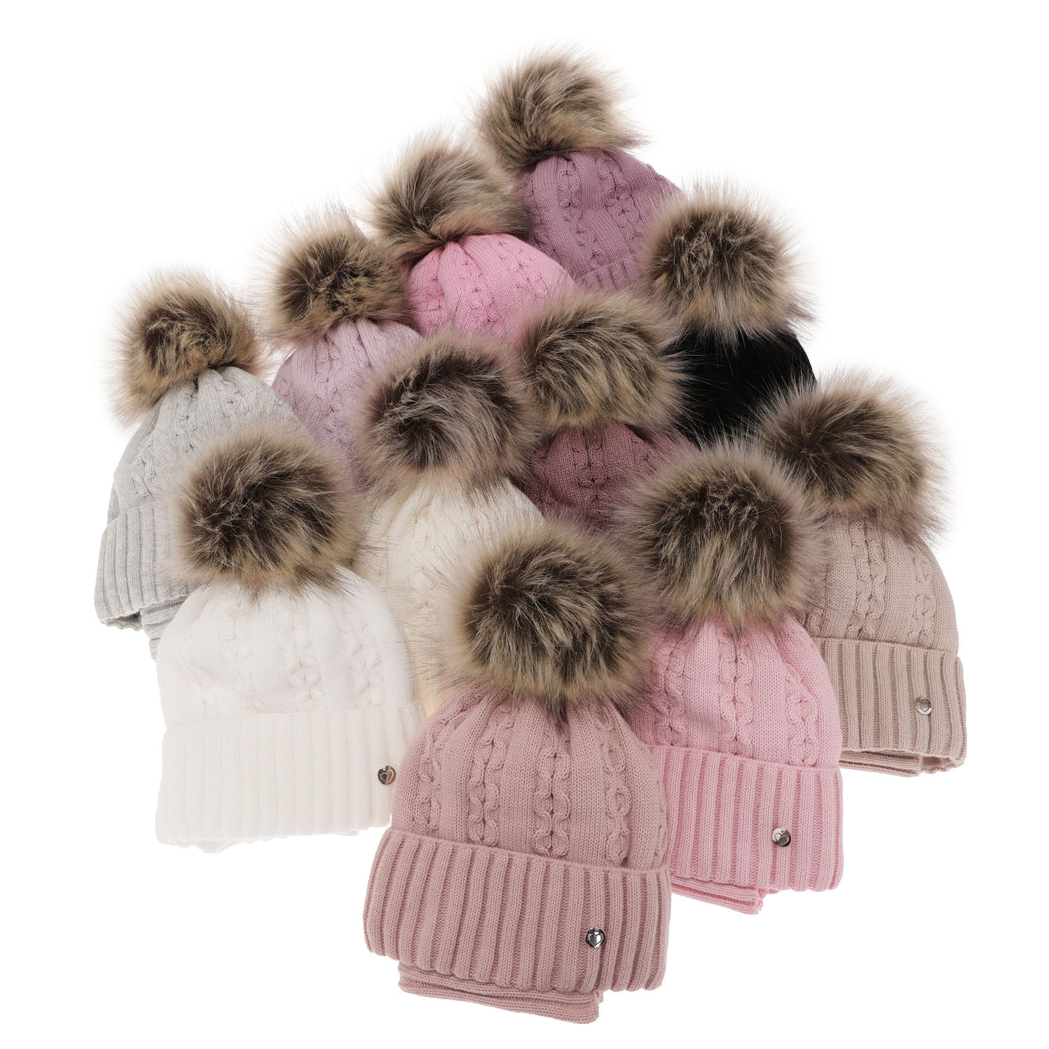 Ensemble d'hiver fille: bonnet et snood, beige, avec pompon, Felia