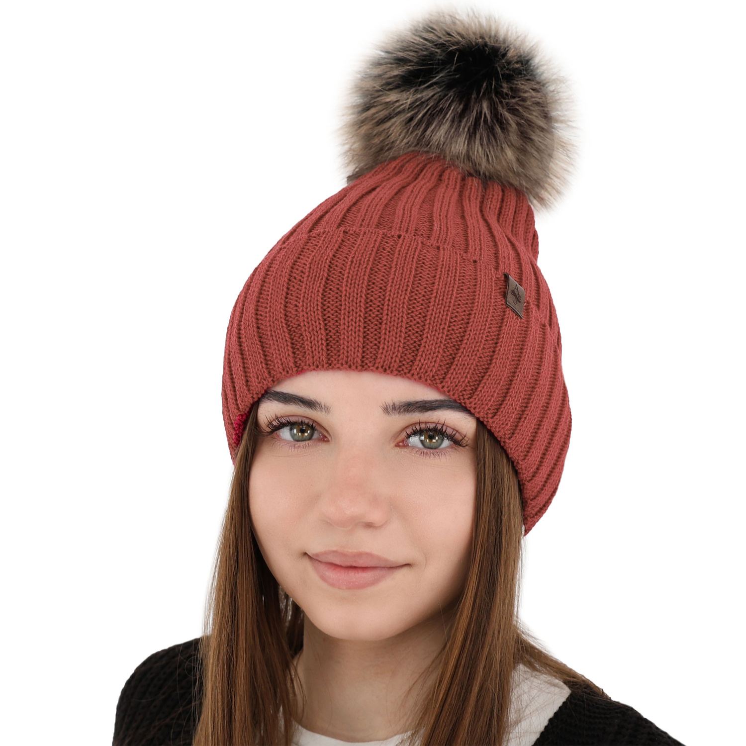 Bonnet d'hiver femme, rose, avec laine mérinos, Texa