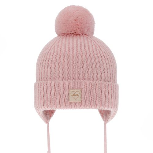 Bonnet d'hiver fille, rose, avec laine mérinos, doublé de polaire, avec liens, Havana