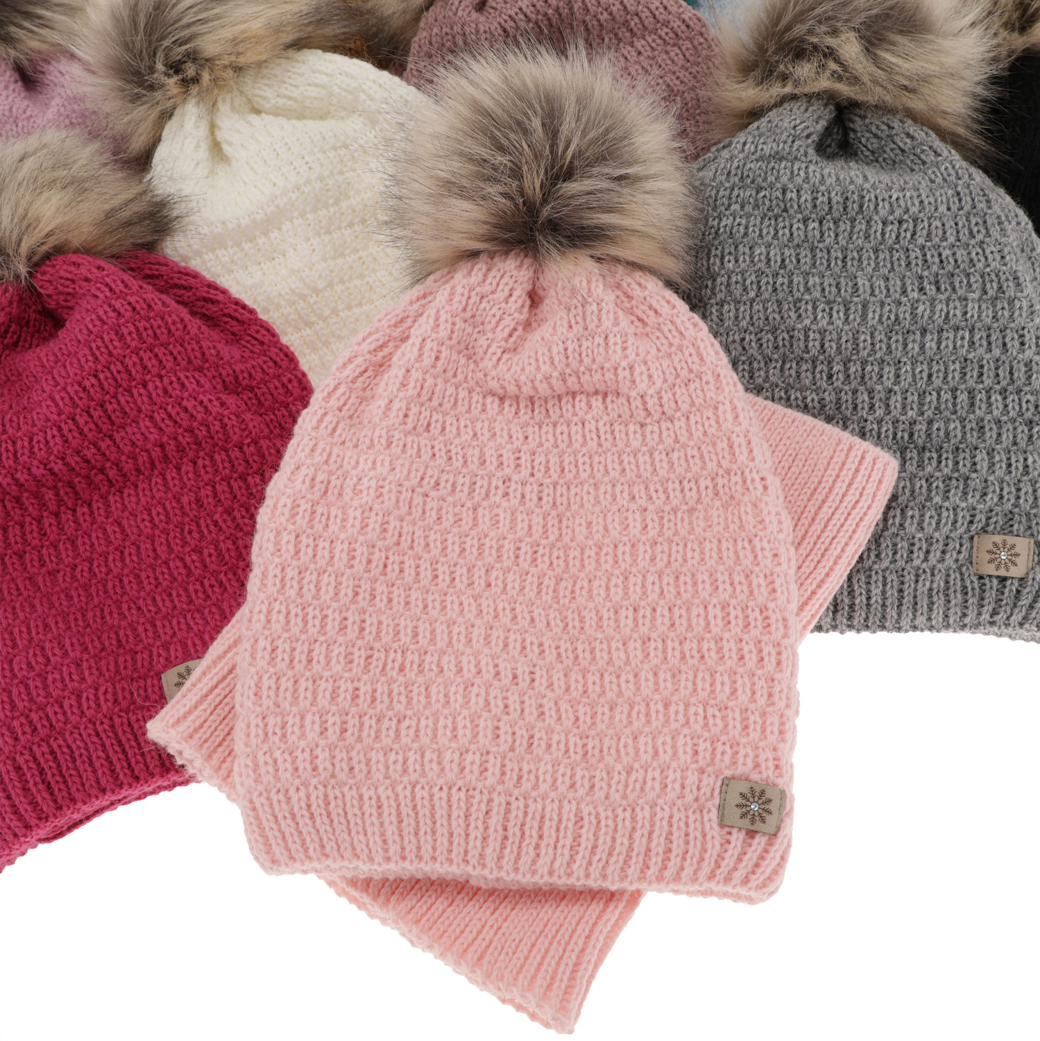 Ensemble d'hiver fille: bonnet et snood, noir, avec pompon, Germina