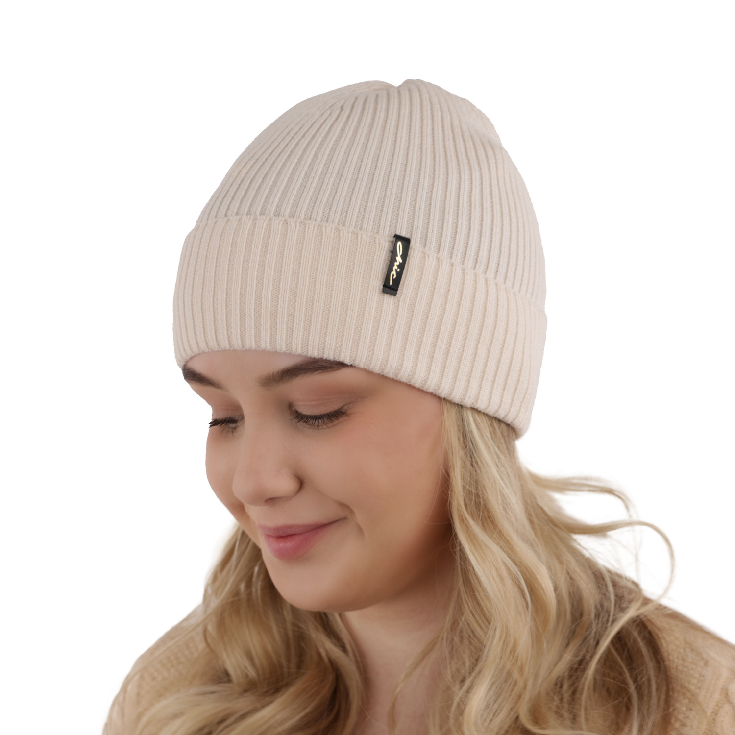 Bonnet d'hiver femme, beige, avec laine mérinos, Megan