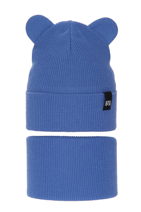 Ensemble automne/printemps garçon: bonnet et snood, avec coton, bleu, Grajan