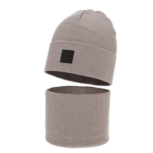 Ensemble automne/printemps garçon: bonnet et snood, avec coton, beżowy, Jonas