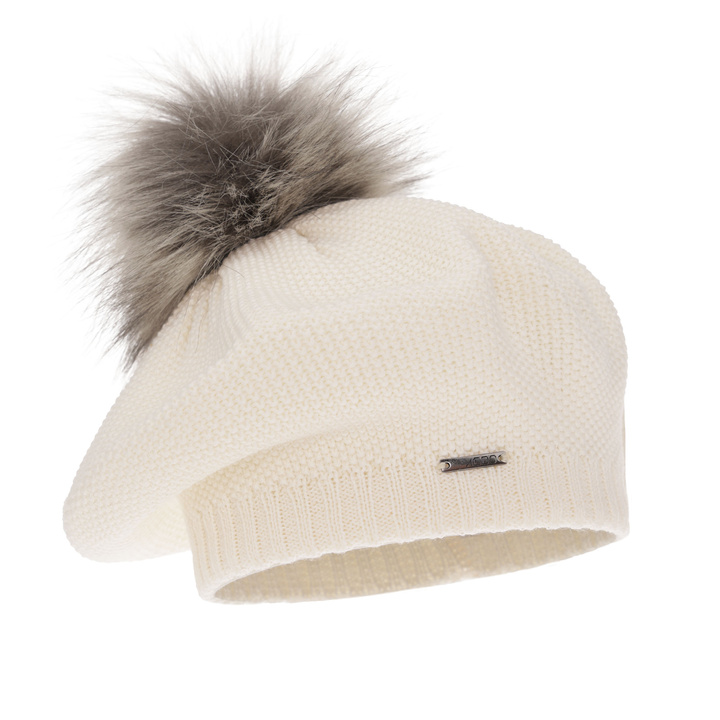 Beret d'hiver femme, crème, avec laine mérinos, Bonnie
