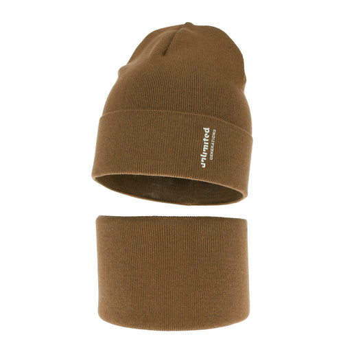 Ensemble automne/printemps garçon: bonnet et snood, avec coton, camel, Timothe