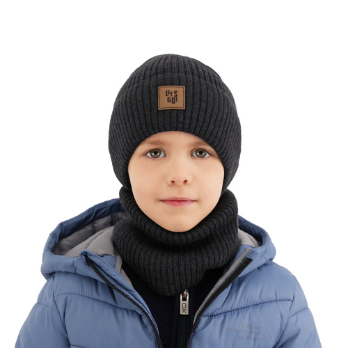 Ensemble automne/printemps garçon: bonnet et snood, bleu marine, avec laine mérinos, Vanto