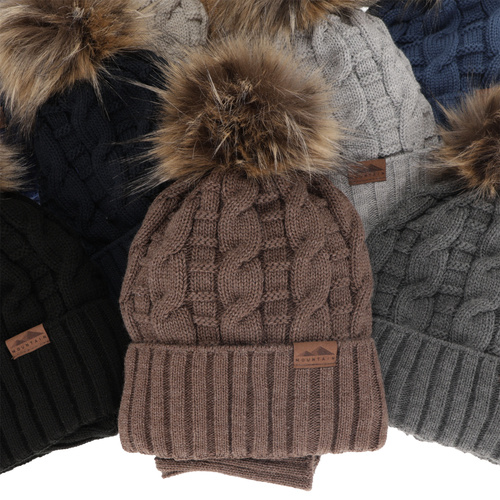 Ensemble d'hiver garçon: bonnet et snood, bleu marine, avec pompon, Cent