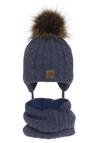 Ensemble d'hiver garçon: bonnet et snood, bleu, avec pompon, Casper