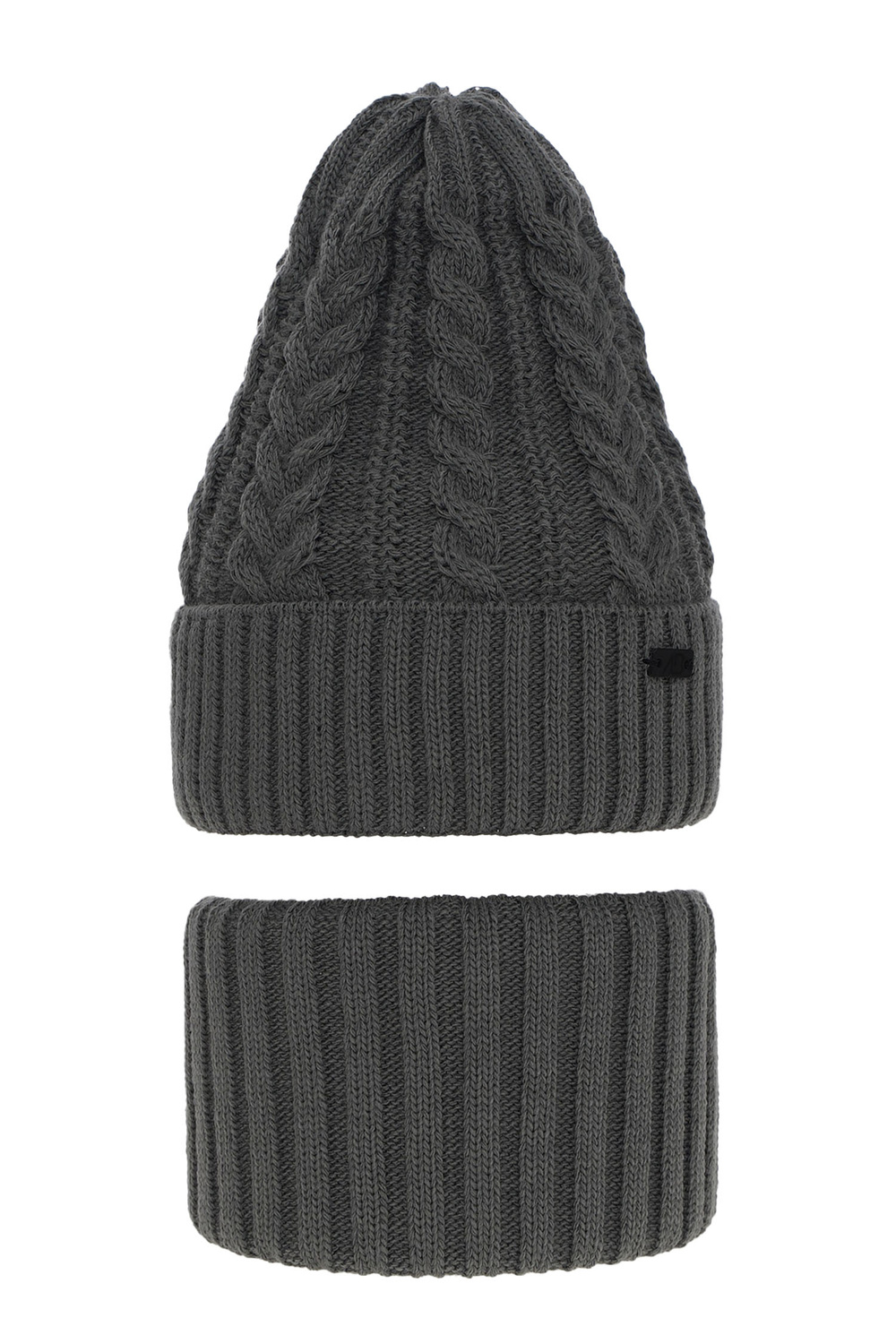 Ensemble d'hiver garçon: bonnet et snood, gris, avec liens, prążkowany, Colins