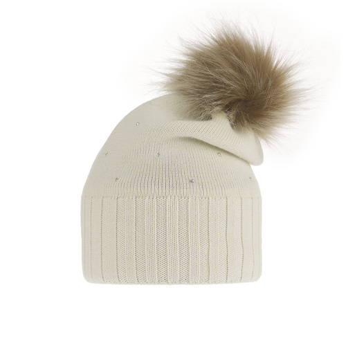 Bonnet d'hiver femme, crème, avec laine mérinos, Malga