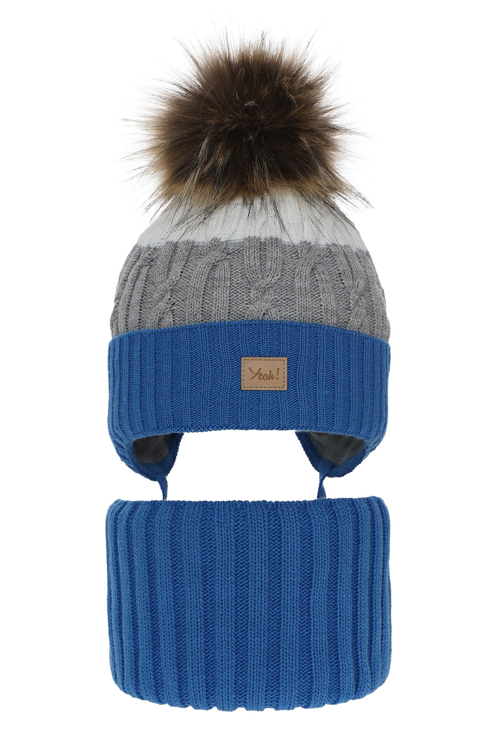 Ensemble d'hiver garçon: bonnet et snood, bleu, avec pompon, Maxwell