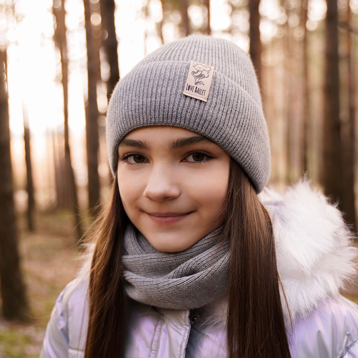 Ensemble d'hiver fille: bonnet et snood, gris, Sana