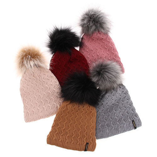 Bonnet d'hiver femme, vert, avec pompon, Xena