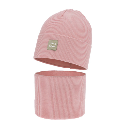 Ensemble automne/printemps fille: bonnet et snood, avec coton, rose, Zola