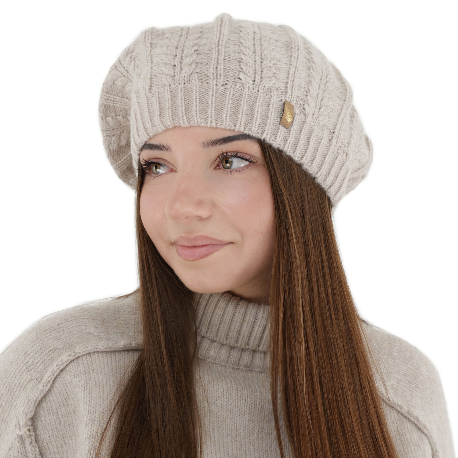 Béret d'hiver femme, beige, avec laine mérinos, Senja