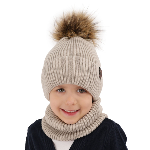 Ensemble d'hiver garçon: bonnet et snood, rouge, avec pompon, Modus