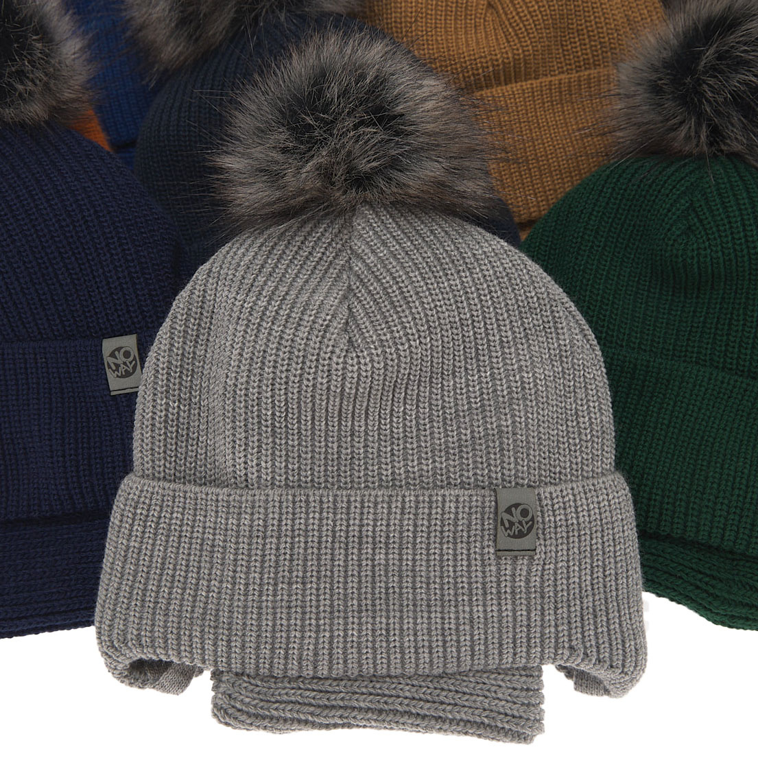 Ensemble d'hiver garçon: bonnet et snood, bleu, avec pompon, Honed