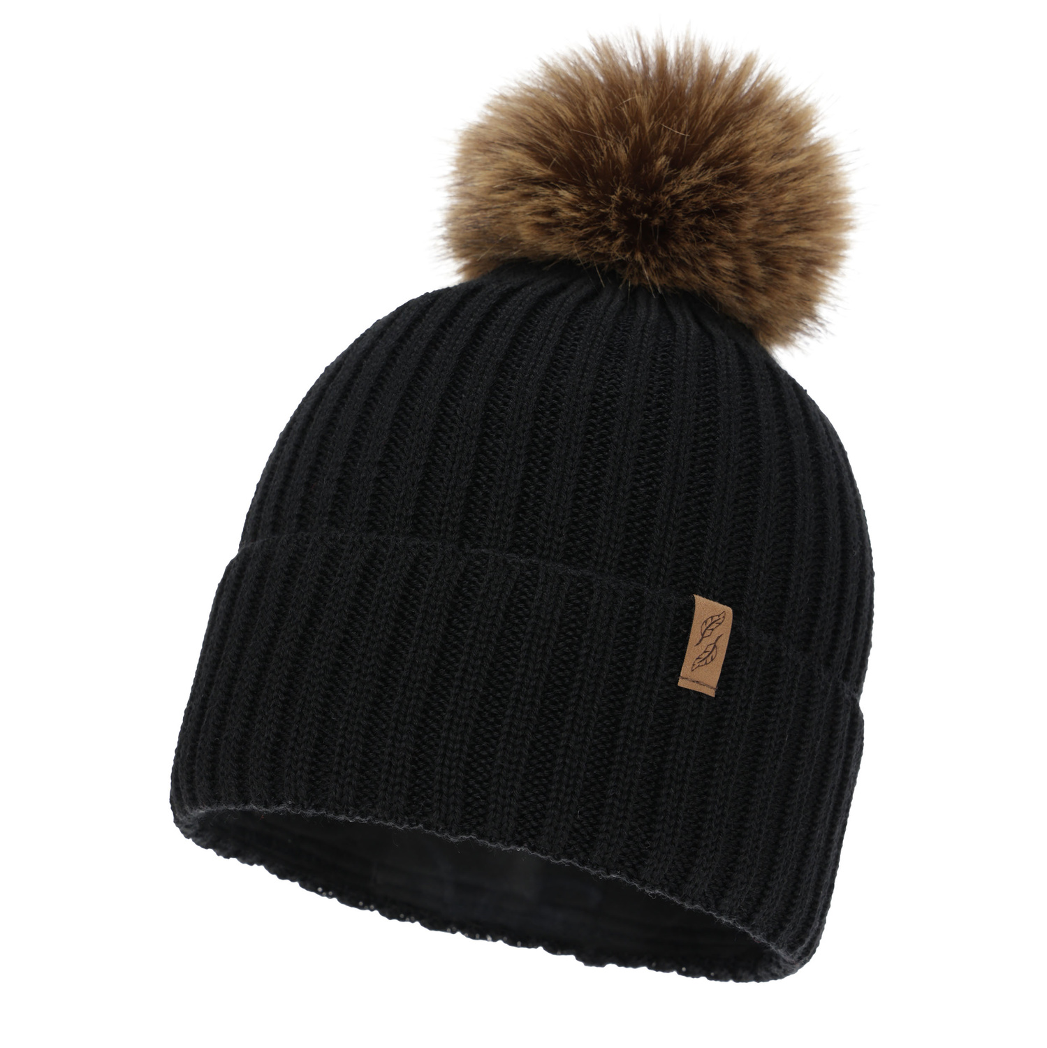 Bonnet d'hiver femme, noir, avec laine mérinos, Zamira