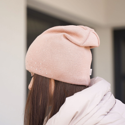 Bonnet d'hiver femme, rose, avec laine mérinos, Minerwa