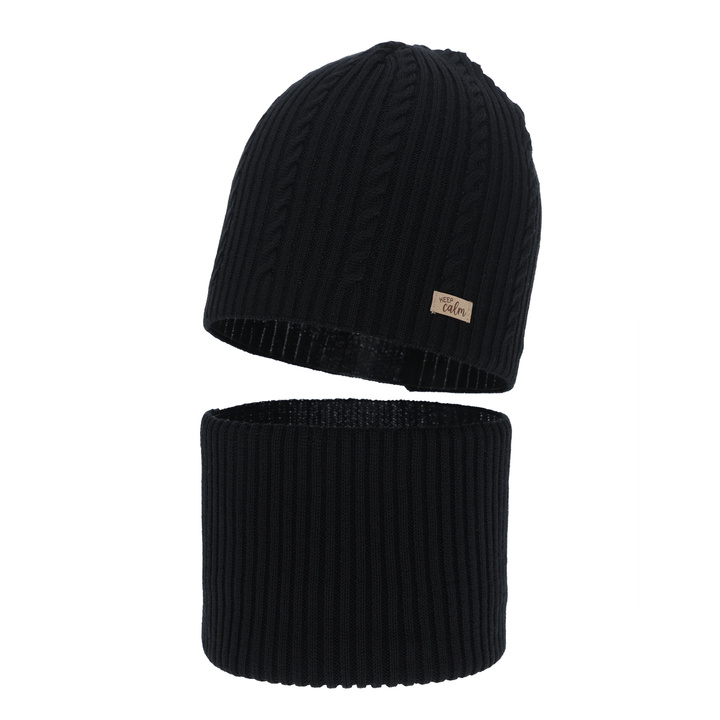Ensemble automne/printemps fille: bonnet et snood, noir, avec coton, Ordesa
