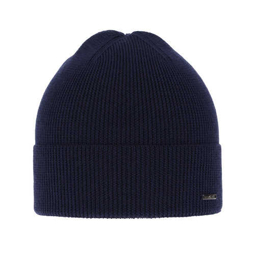 Bonnet d'hiver homme, bleu marine, avec laine mérinos, Memfis