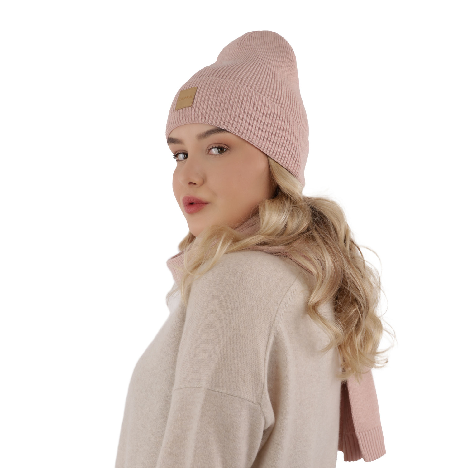 Ensemble d'hiver femme: bonnet et écharpe, beige, Nathalie