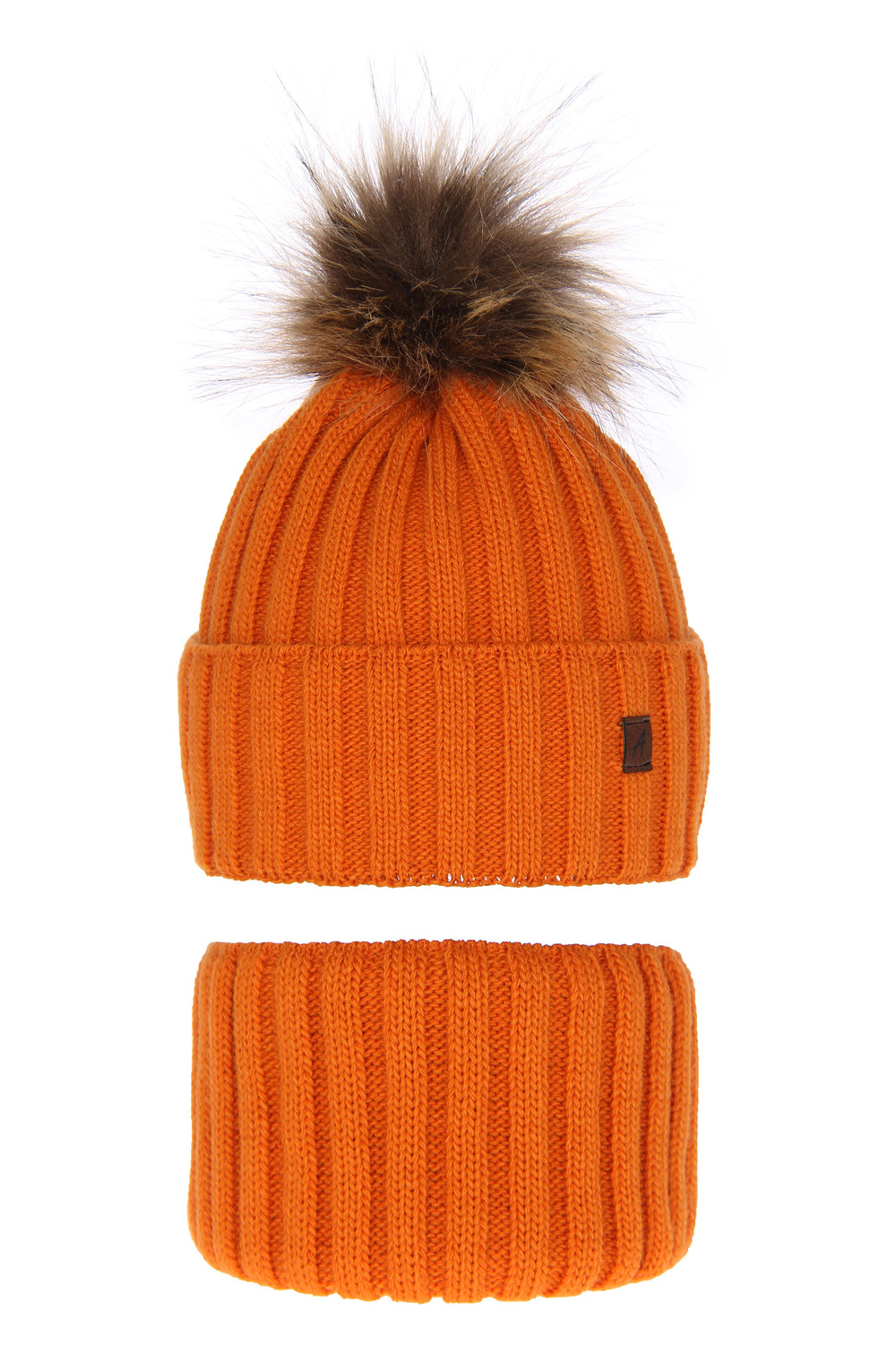 Ensemble d'hiver garçon: bonnet, snood, orange, avec pompon, Wiliam