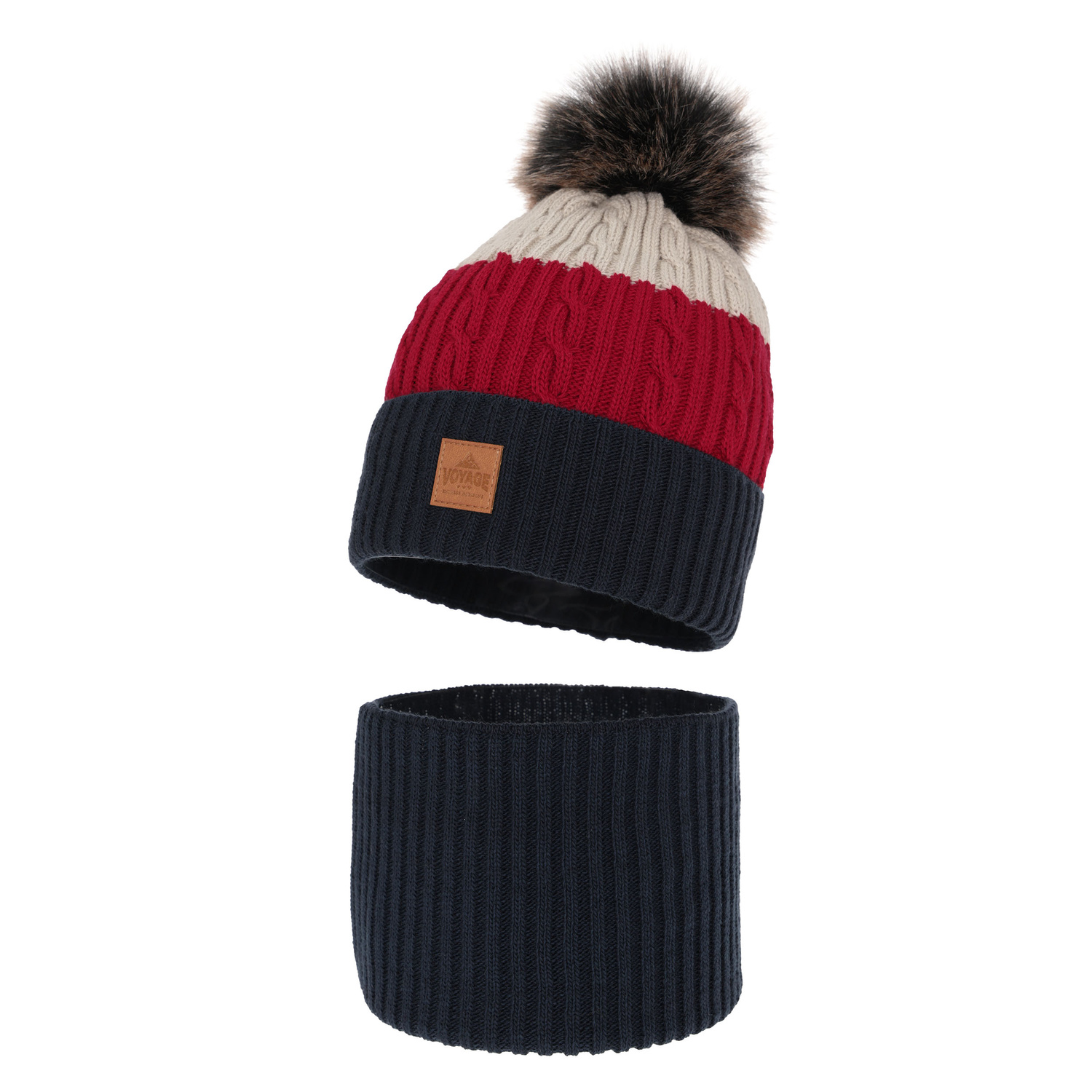 Ensemble d'hiver garçon: bonnet et snood, bleu marine, avec pompon, Luxor