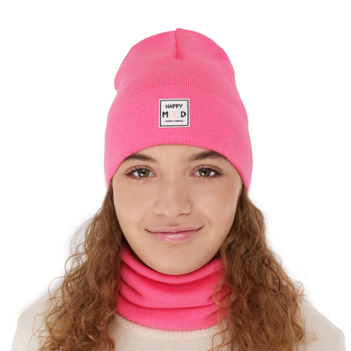 Ensemble automne/printemps fille: bonnet et snood, avec coton, rose, Mersila