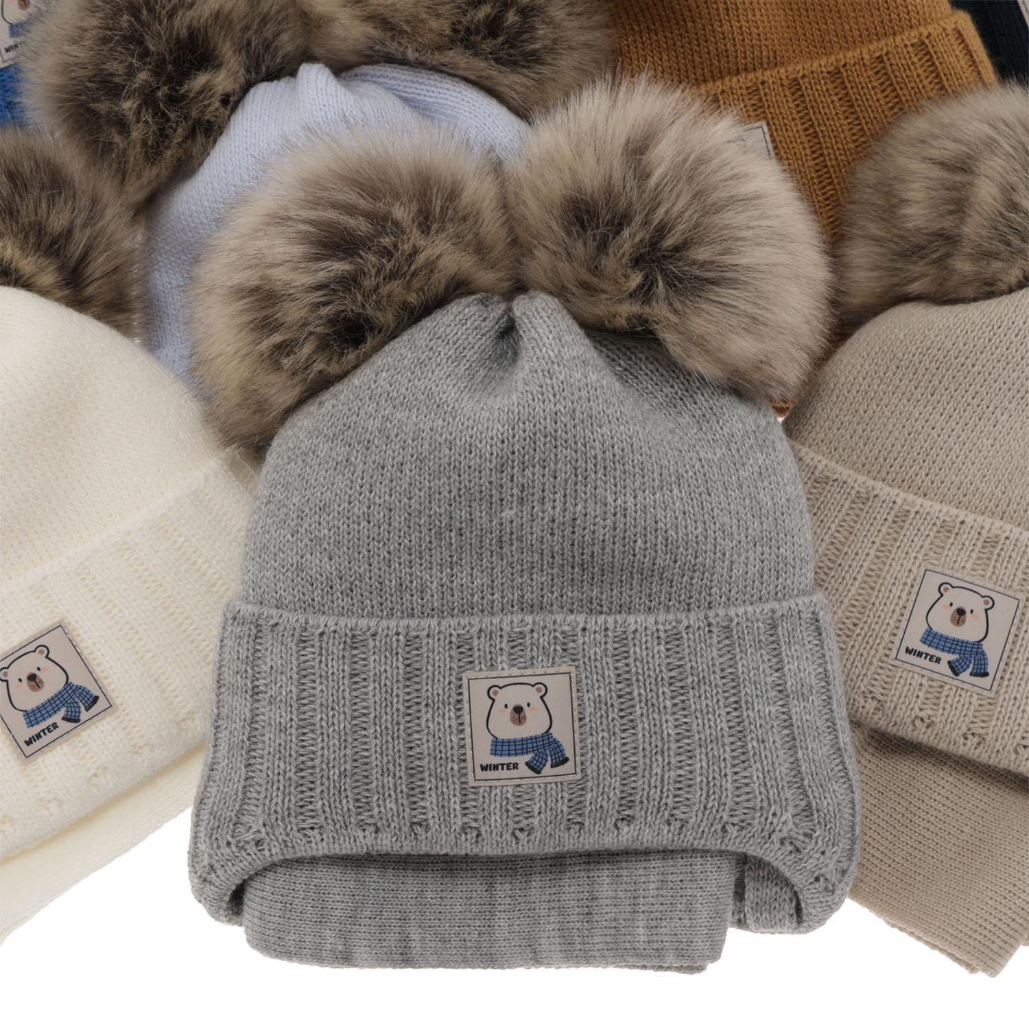 Ensemble d'hiver garçon: bonnet et écharpe, bleu marine, avec deux pompons, Jewel