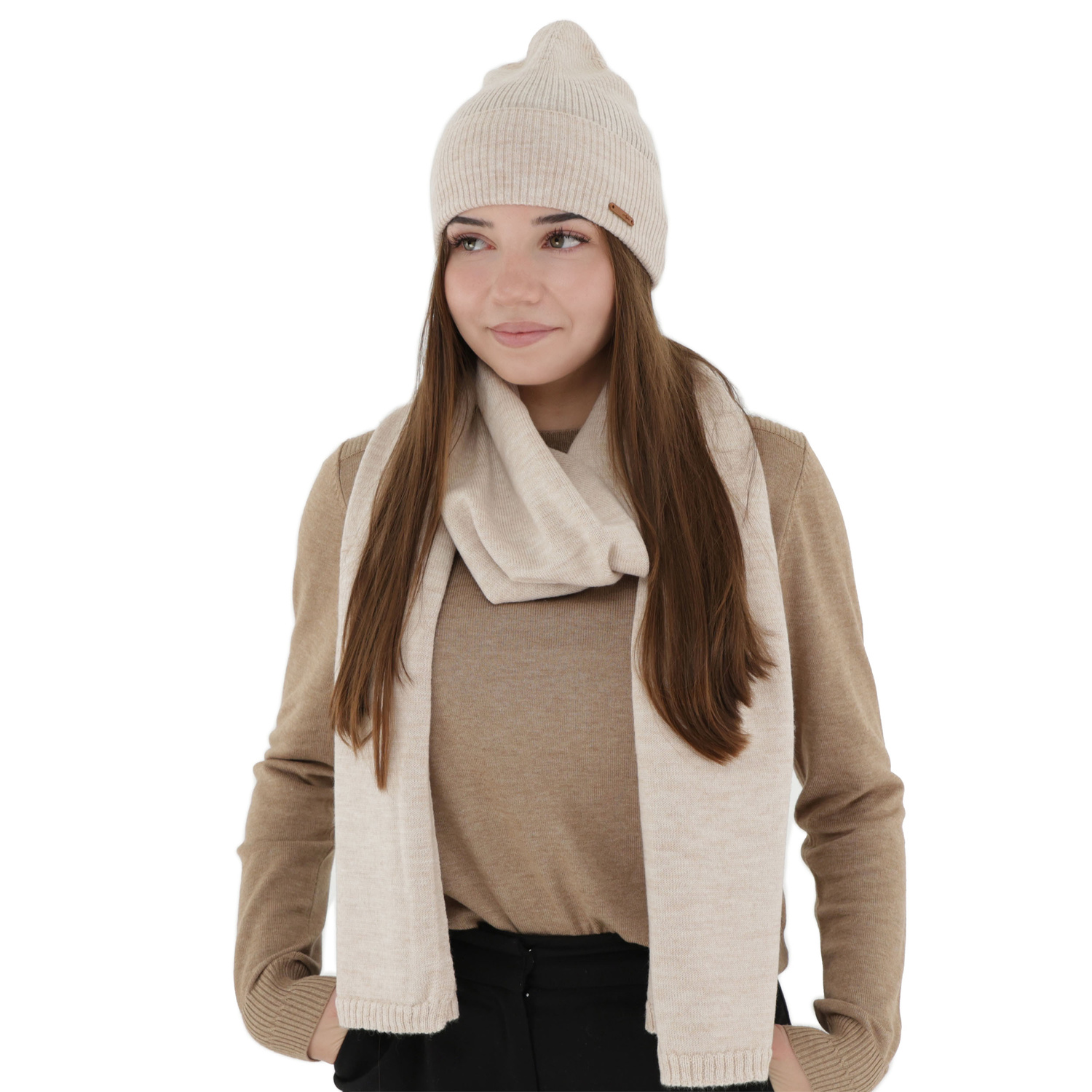 Écharpe d'hiver femme, beige, 100% Laine Mérinos, Elonia